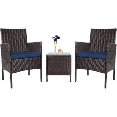 image of Pheap Outdoor 3-piece Cushioned Wicker Bistro Set by Havenside Home - Brown/Navy Blue with sku:gkfaewvr5cbnpjiw6uigpwstd8mu7mbs-overstock