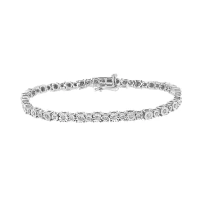 .925 Sterling Silver 1.0 Cttw Miracle-Set Diamond Alternating Graduated Link Tennis Bracelet (I-J Color, I3 Clarity) - 7.5"