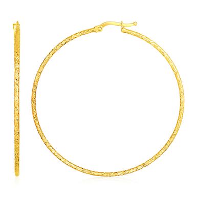 image of 14k Yellow Gold Large Textured Hoop Earrings (50mm Diameter) (1.5mm) with sku:28760-rcj