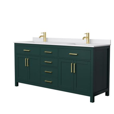 Beckett 72-inch Double Vanity with Cultured Marble Top - Green, Nickel Trim, White Cultured Marble Top
