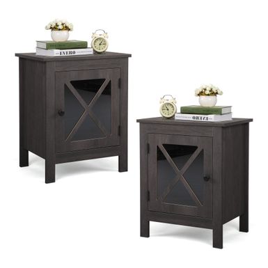 image of Vintage Wood Nightstand End Table Accent Cabinet Glass Door for Bedroom Office(set of 2 ) - Grey - No Drawers with sku:fu4ovggcwy8paisxt0u12astd8mu7mbs--ovr