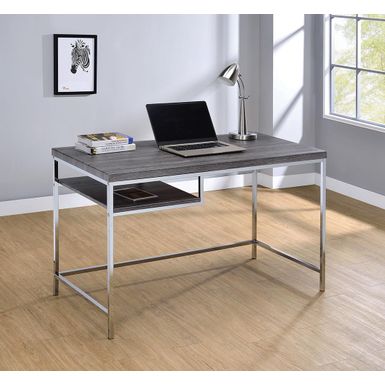 image of Kravitz Rectangular Writing Desk Weathered Grey and Chrome with sku:na97bjvedaulnvotyqfyhqstd8mu7mbs-overstock