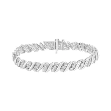 .925 Sterling Silver 1 cttw 3-Stone Row Diamond "S" Link Bracelet (I-J, I3)