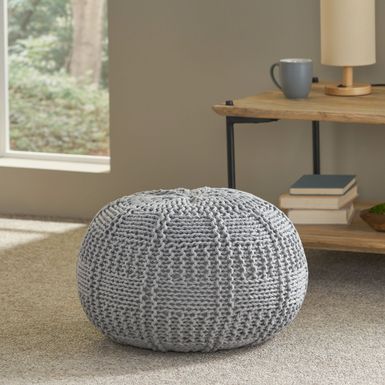 image of Hortense Indoor Cotton Knitted Round Pouf by Christopher Knight Home - Gray with sku:isitgrgvc6nutkpollrh0wstd8mu7mbs-overstock