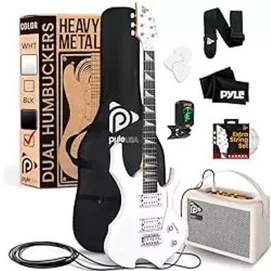 image of Pyle 6 String Electric Guitar Pack, Left, White (PMGTRKT101WT) with sku:b0cq43kvsh-amazon