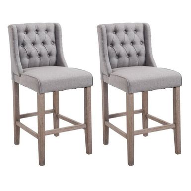 image of HomCom 40-inch Tufted Counter Height Grey Chair (Set of 2) - Set of 2 - Light grey - Adjustable with sku:2cenn1ev49inroglfqsf_wstd8mu7mbs-overstock