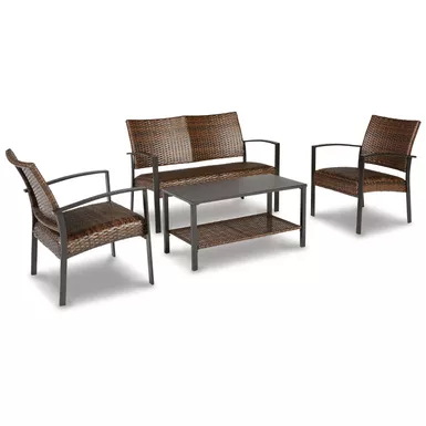 image of Zariyah Outdoor Love/Chairs/Table Set (Set of 4) with sku:p330-080-ashley