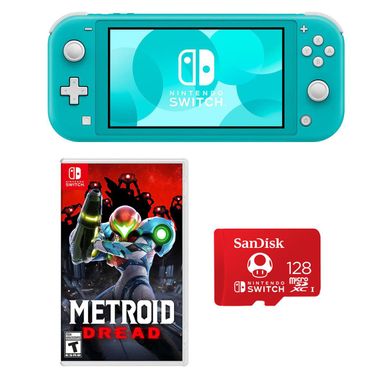 image of Nintendo Switch Lite - Turquoise - With Nintendo Metroid Dread for Nintendo Switch - SanDisk 128GB microSDXC Card with sku:nihdhsbazaae-adorama
