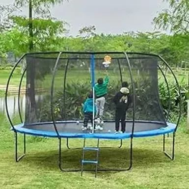 image of VEVOR 10/12/14FT Trampoline with Enclosure Net, Ladder, and Curved Pole, Heavy Duty Trampoline with Jumping Mat and Spring Cover Padding, Outdoor Recreational Trampolines for Kids Adults with sku:b0cyzq9b2f-amazon