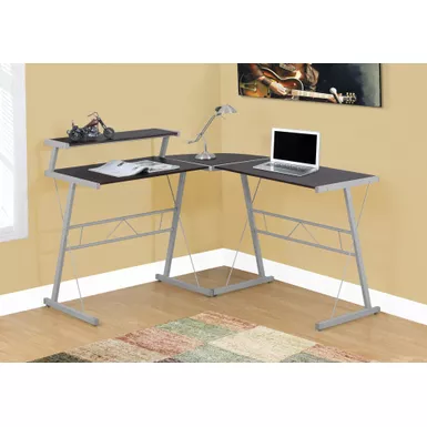 image of Computer Desk/ Home Office/ Corner/ L Shape/ Work/ Laptop/ Metal/ Laminate/ Brown/ Grey/ Contemporary/ Modern with sku:i-7171-monarch