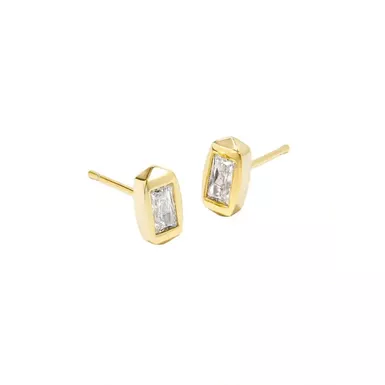 image of Kendra Scott Fern Crystal Stud Earrings (Gold/White Crystal) with sku:9608861323|gold|white-crystal-corporatesignature