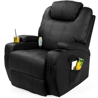 image of Daily Boutik Black Swivel Heat & Massage Recliner Chair 5 Modes Remote Control - Black with sku:iknhvuucovea1ruknhkd9astd8mu7mbs-dai-ovr