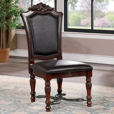 Traditional Wood Padded Side Chairs in Brown Cherry/Black (Set of 2)