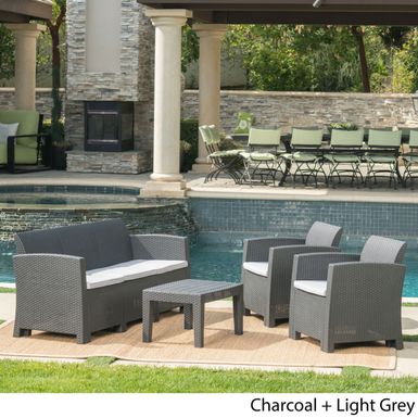 image of Jacksonville Outdoor 4-piece Wicker-style Chat Set with Cushion by Christopher Knight Home - Charcoal + Light Grey with sku:i1bk2s3hhxhtuamxtz5h9gstd8mu7mbs-chr-ovr