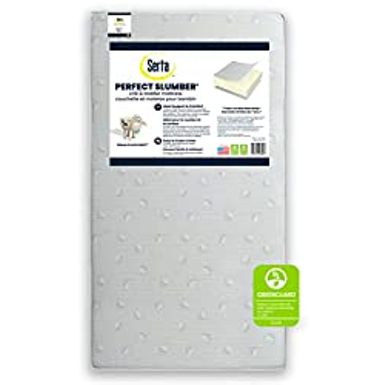 image of Serta Perfect Slumber Dual Sided Crib and Toddler Mattress - Premium Sustainably Sourced Fiber Core - Waterproof - GREENGUARD Gold Certified (Non-Toxic) - 7 Year Warranty - Made in USA with sku:b08krd7lnx-ama-amz