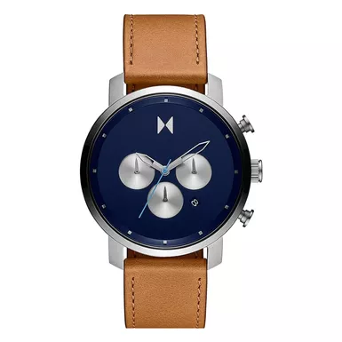 image of MVMT - Mens Chrono Tan Leather Strap Watch Blue Dial with sku:28000288-d-powersales