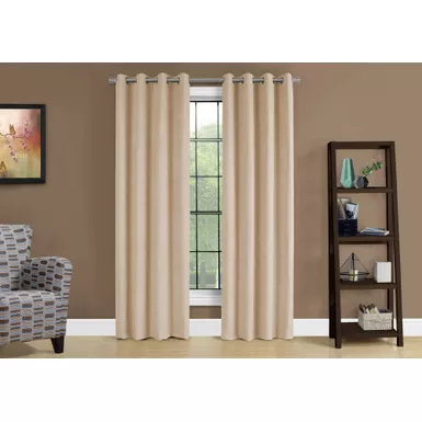 image of Curtain Panel/ 2pcs Set/ 54"W X 84"L/ Room Darkening/ Grommet/ Living Room/ Bedroom/ Kitchen/ Micro Suede/ Polyester/ Beige/ Contemporary/ Modern with sku:i-9800-monarch