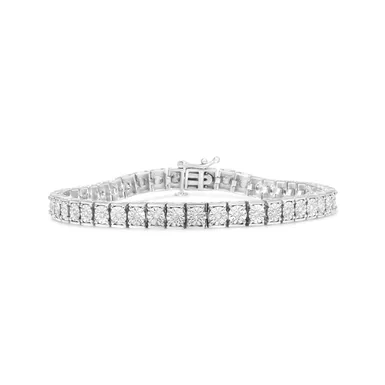 image of .925 Sterling Silver 1/4 Cttw Miracle Set Diamond and Beading Classic Tennis Bracelet (I-J Color, I2-I3 Clarity) - 7.25" Inches with sku:60-8254wdm-luxcom