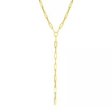 14k Yellow Gold Paperclip Chain Lariat Necklace