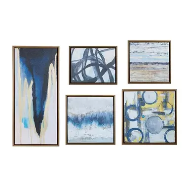 image of Blue Bliss Abstract 5-piece Gallery Framed Canvas Wall Art Set with sku:mp95c-0103a-olliix