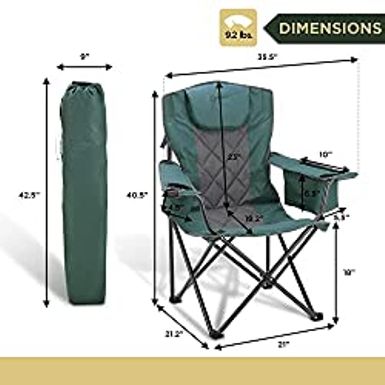 ARROWHEAD OUTDOOR Portable Folding Camping Quad Chair w/ 6-Can Cooler, Cup & Wine Glass Holders, Heavy-Duty Carrying Bag, Padded...
