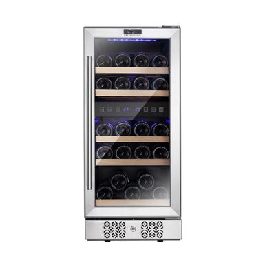 image of 15 in. Double Zone 29-Bottle Built-In and Freestanding Wine Chiller Refrigerator in Stainless Steel - Stainless Steel with sku:yctt06qtqylpocdsd4shkwstd8mu7mbs-overstock