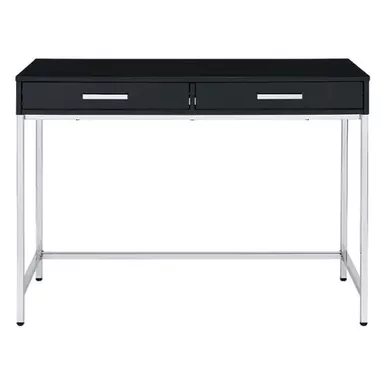 image of Alios Desk with Black Gloss Finish and Chrome Frame - Glossy/Lacquer - Black with Chrome with sku:bb22067185-bestbuy