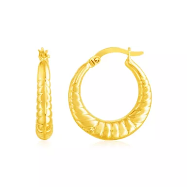 image of 14k Yellow Gold Puffed and Scalloped Hoop Earrings with sku:d53940394-rcj
