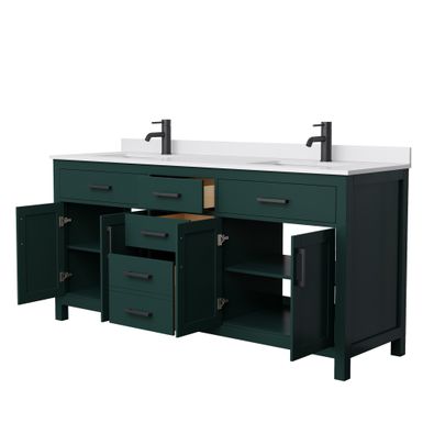Beckett 72-inch Double Vanity with Cultured Marble Top - Green, Nickel Trim, White Cultured Marble Top