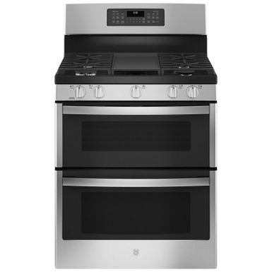 image of Ge 30" Stainless Steel Freestanding Gas Double Oven Convection Range with sku:jgbs86spss-abt