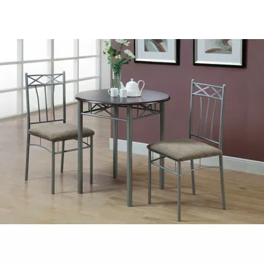 image of Dining Table Set/ 3pcs Set/ Small/ 30" Round/ Kitchen/ Metal/ Laminate/ Brown/ Grey/ Transitional with sku:i-3075-monarch
