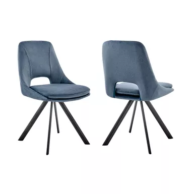 image of Lexi Dining Room Accent Chair in Blue Velvet and Black Finish - Set of 2 with sku:lclesiblu-armen