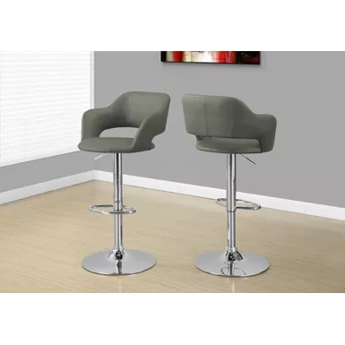 image of Bar Stool/ Swivel/ Bar Height/ Adjustable/ Metal/ Pu Leather Look/ Grey/ Chrome/ Contemporary/ Modern with sku:i-2364-monarch