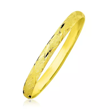 10k Yellow Gold Slender Diamond Pattern Textured Bangle (8 Inch)