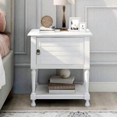 image of 21.4" Wide Nightstand with Two Built-in Shelves Cabinet, Open Storage and USB Charging - White with sku:7fnmexk9evgoqfvzittppqstd8mu7mbs--ovr