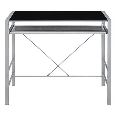 image of Zephyr Computer Desk - Glass Finish - Black/Silver with sku:bb22065113-bestbuy
