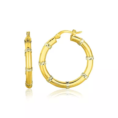 14k Two Tone Gold Alternate Textured Hoop Earrings