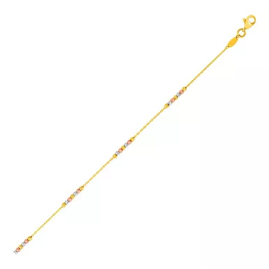 14k Tri Color Gold Anklet with Textured Beads (10 Inch)