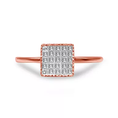 10K Rose Gold 1/3 Cttw Invisible Set Princess Cut Diamond Composite Square Shape Ring for Women (H-I color, I1-I2 clarity) - Size 9