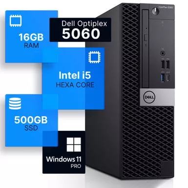 image of Dell Optiplex 5060 Desktop Computer, Intel i5-8500 (3.2), 16GB DDR4 RAM, 500GB SSD Solid State, Windows 11 Professional (Refurbished) with sku:btg-10000942pim-btg