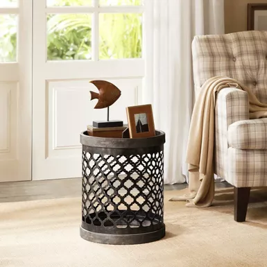 August Reclaimed Quatrefoil Metal Drum Table