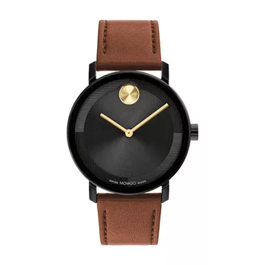 image of Movado - Men's Bold Evolution 2.0 Black & Cognac Leather Strap Watch Black Dial with sku:3601083-powersales