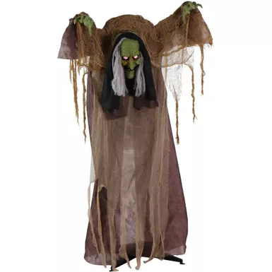 Animatronic Talking Hunchback Witch with Movement and Lights for Scary Halloween Decoration