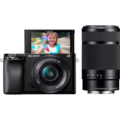 image of Sony - Alpha 6100 Mirrorless Camera 2-Lens Kit with E PZ 16-50mm and E 55-210mm Lenses - Black with sku:bb21321035-6375660-bestbuy-sony