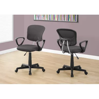 Office Chair/ Adjustable Height/ Swivel/ Ergonomic/ Armrests/ Computer Desk/ Work/ Juvenile/ Metal/ Mesh/ Grey/ Black/ Contemporary/ Modern