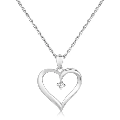 Sterling Silver Diamond Embellished Open Heart Pendant (.03 cttw) (18 Inch)