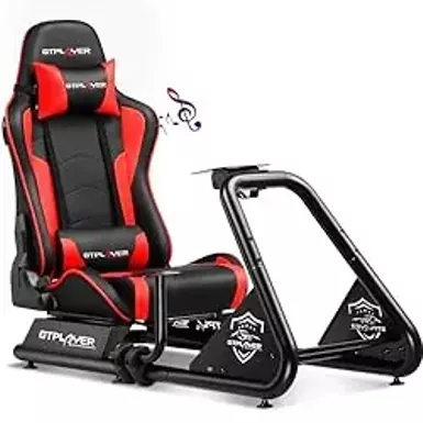 image of GTPLAYER Racing Simulator Cockpit with Seat and Bluetooth Speakers, Racing Style Reclining Seat and Ultra-Sturdy Alloy Steel Frame (Red) with sku:b0cq4stzmn-amazon