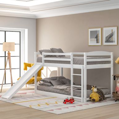 image of Twin over Twin Bunk Bed with Convertible Slide and Ladder - White with sku:yfkshwahz3ytmkq_rdw1qgstd8mu7mbs-mom-ovr