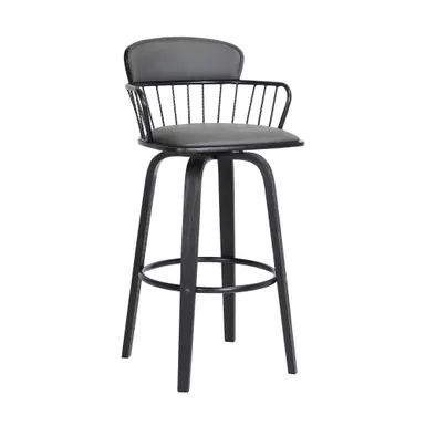 image of Willow 25.5" Swivel Black Wood Counter Stool in Grey Faux Leather with Black Metal with sku:lcwibablkgry26-armen