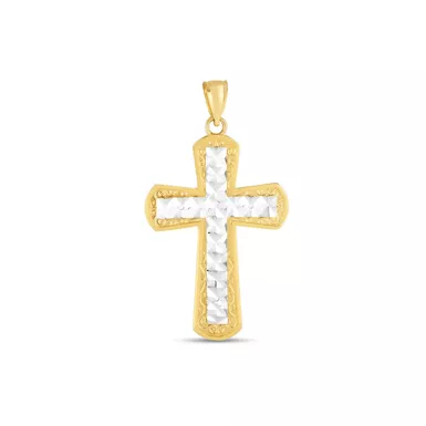 14k Two Tone Gold High Polish Diamond Cut Cross Pendant